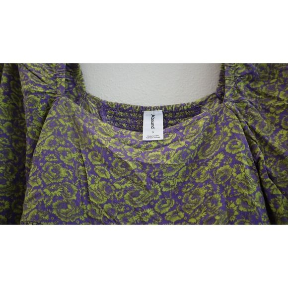 Abound Top Women's Sz S Violet/Yellow Floral Print Square Neck Cropped L/S Top - Picture 5 of 9